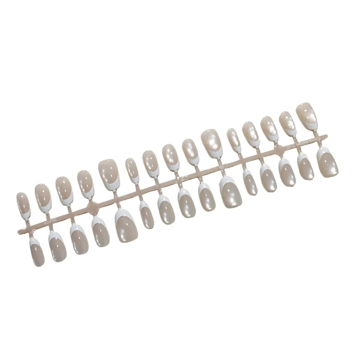 Unghii false French albe Cat Eye, oval scurt, 30 buc