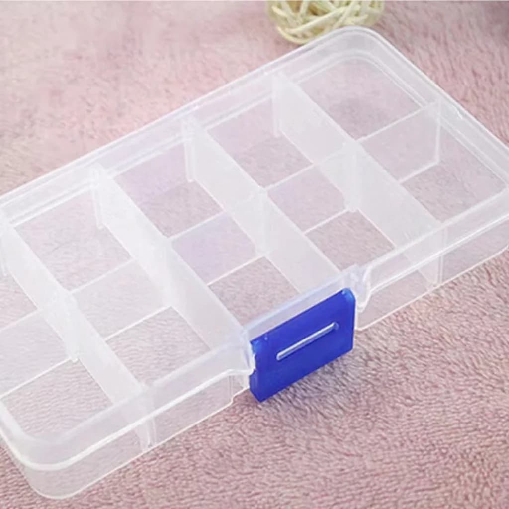 Cutie de depozitare transparentă cu 10 compartimente pentru pietricele și instrumente nail art