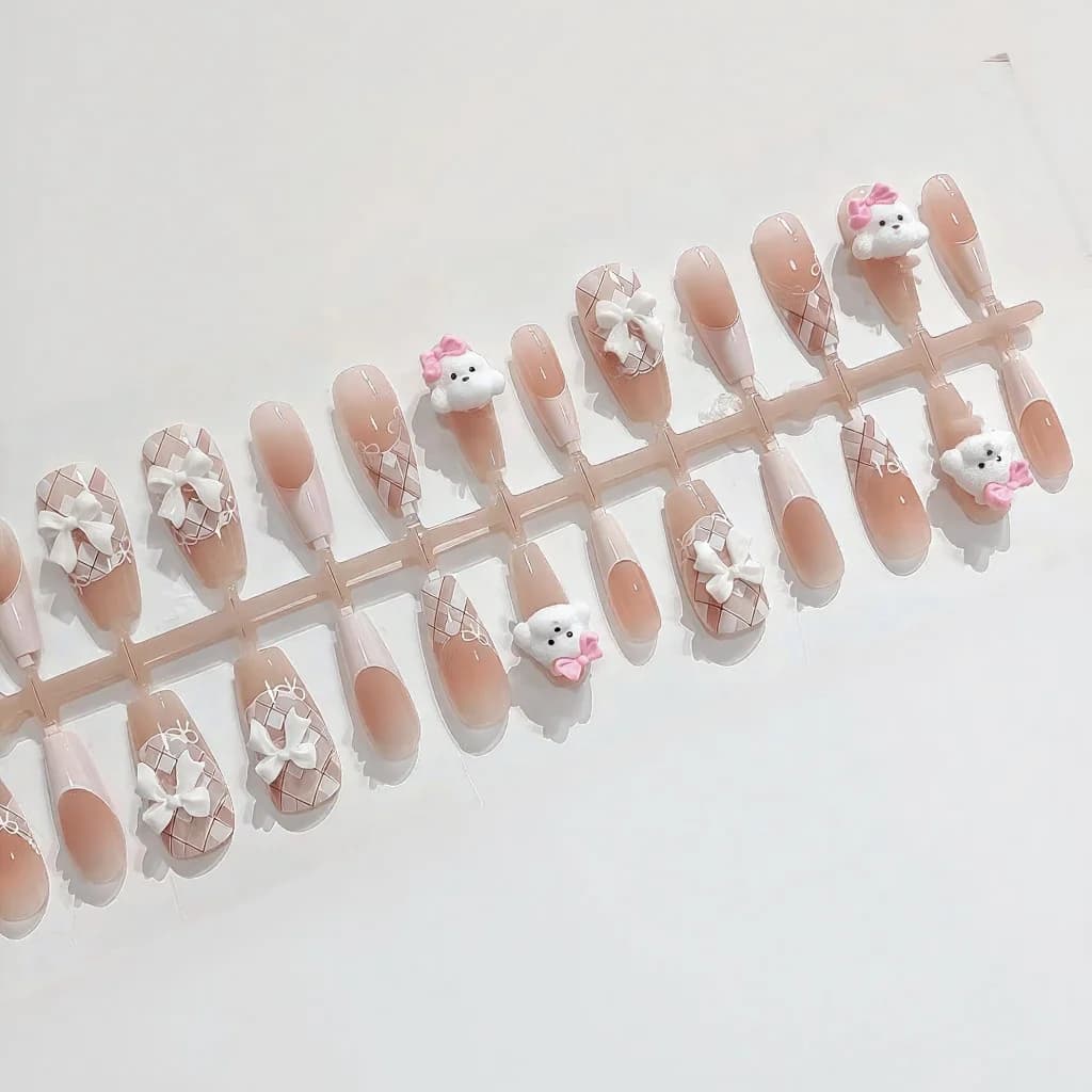 Unghii false Teddy Dog, design franțuzesc drăguț, 30 de bucăți