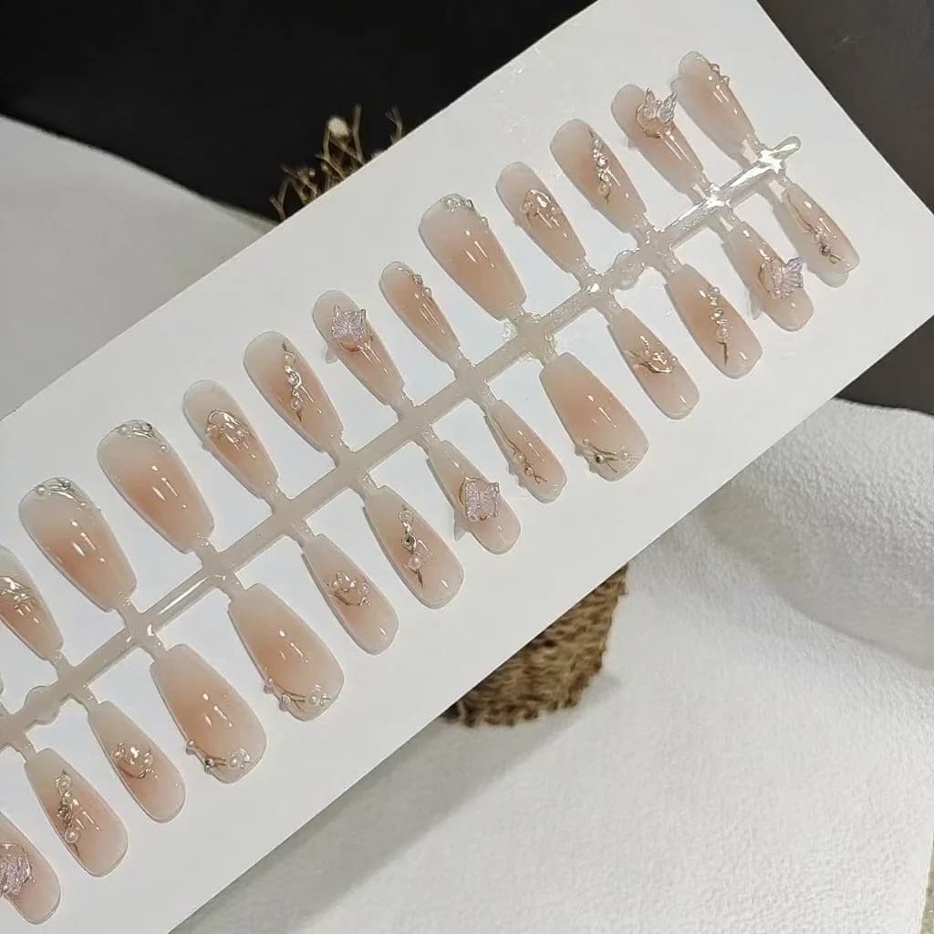 Unghii false aplicabile 3D cu fluturi, 30 bucăți, reutilizabile