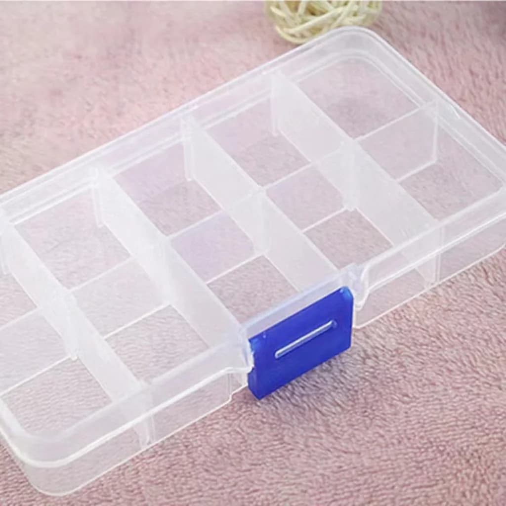 Cutie de depozitare transparentă cu 10 compartimente pentru pietricele și instrumente nail art