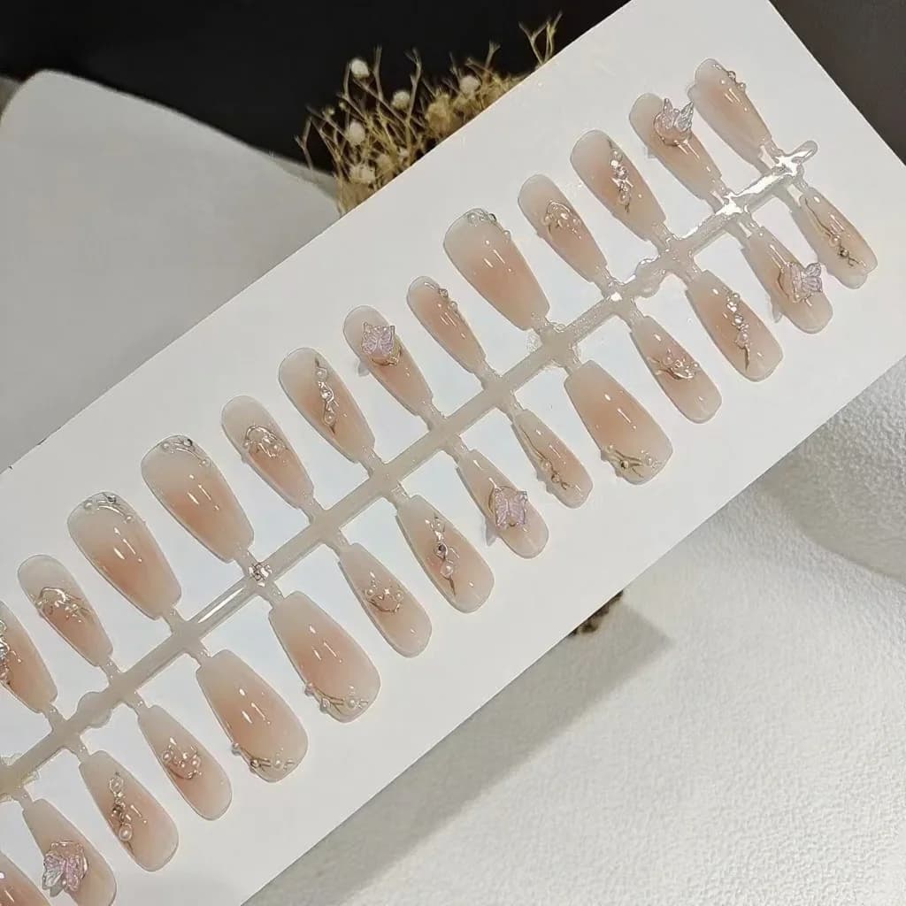 Unghii false aplicabile 3D cu fluturi, 30 bucăți, reutilizabile