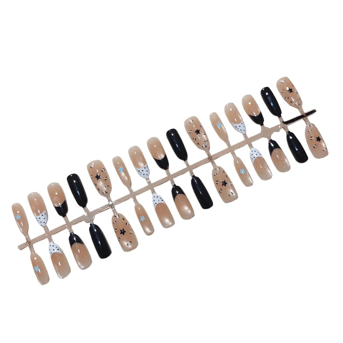 Unghii false oval mediu, efect ochi de pisică cu stele argintii, 30 de piese