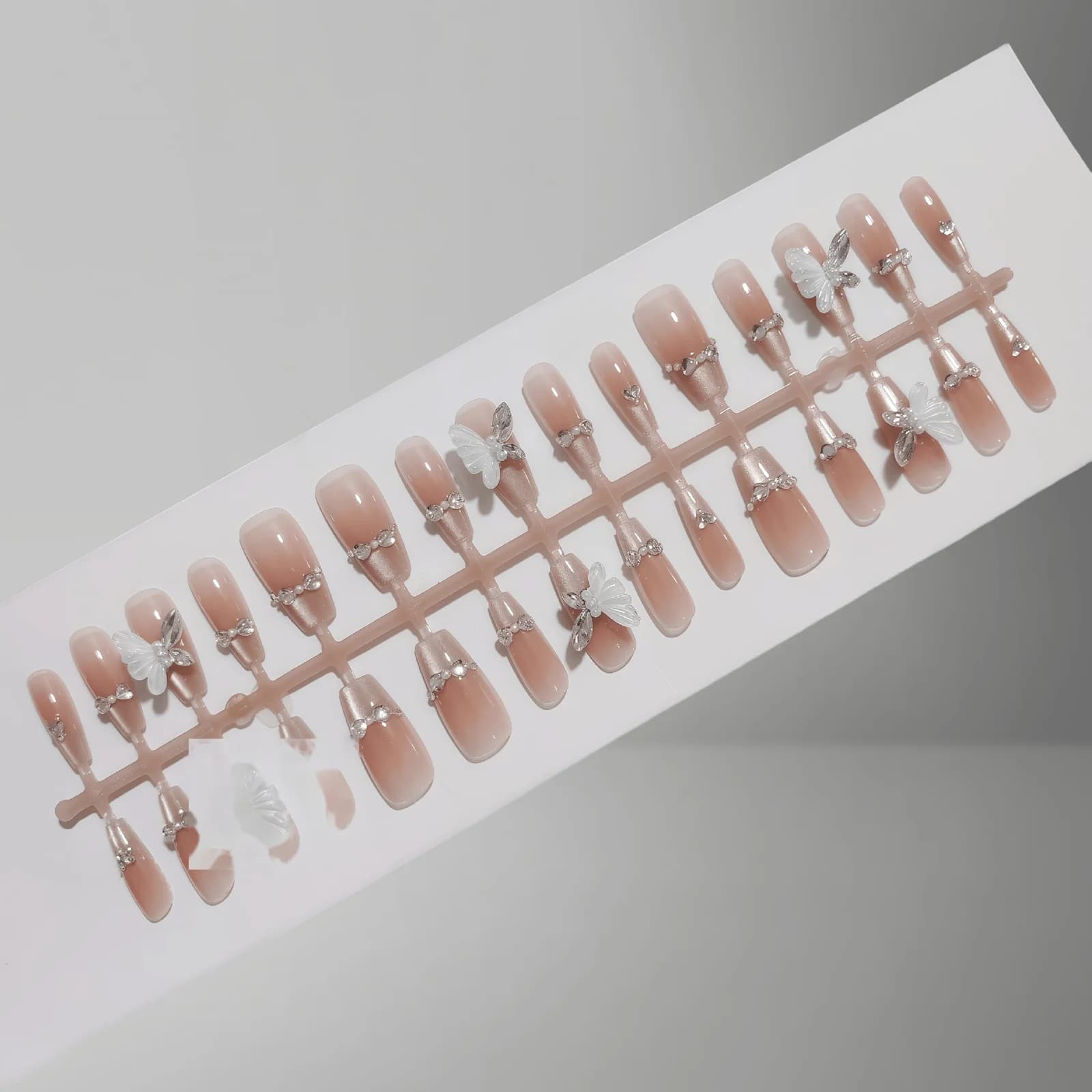 Unghii false cu efect ochi de pisică, design aripi de înger și fluture, 30 bucăți
