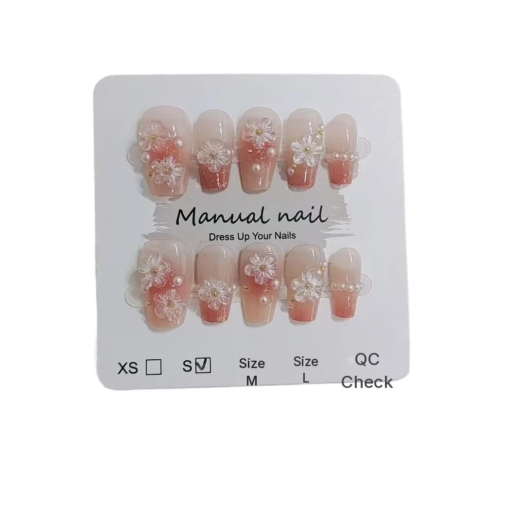 Unghii false florale, formă scurtă Coffin, design drăguț Blush, 10 piese