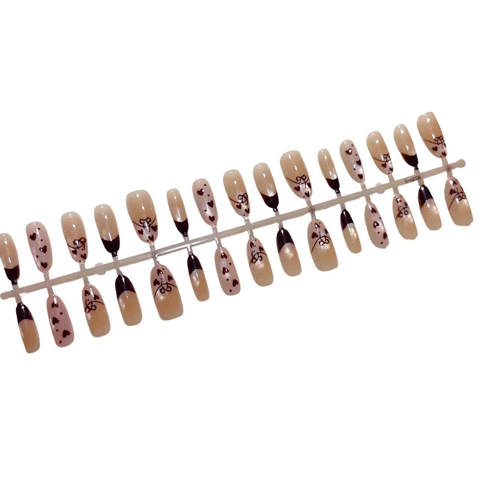 Unghii false tip „Cat Eye” cu fluturi caramel, formă ovală medie, 30 buc.