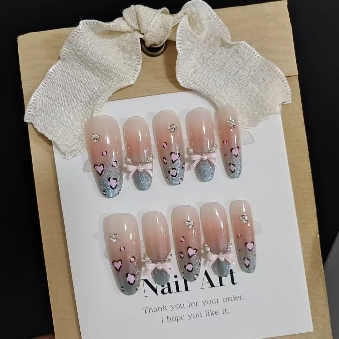 Unghii false leopard sare de mare, efect ochi de pisică, fundiță, lungi tip stiletto