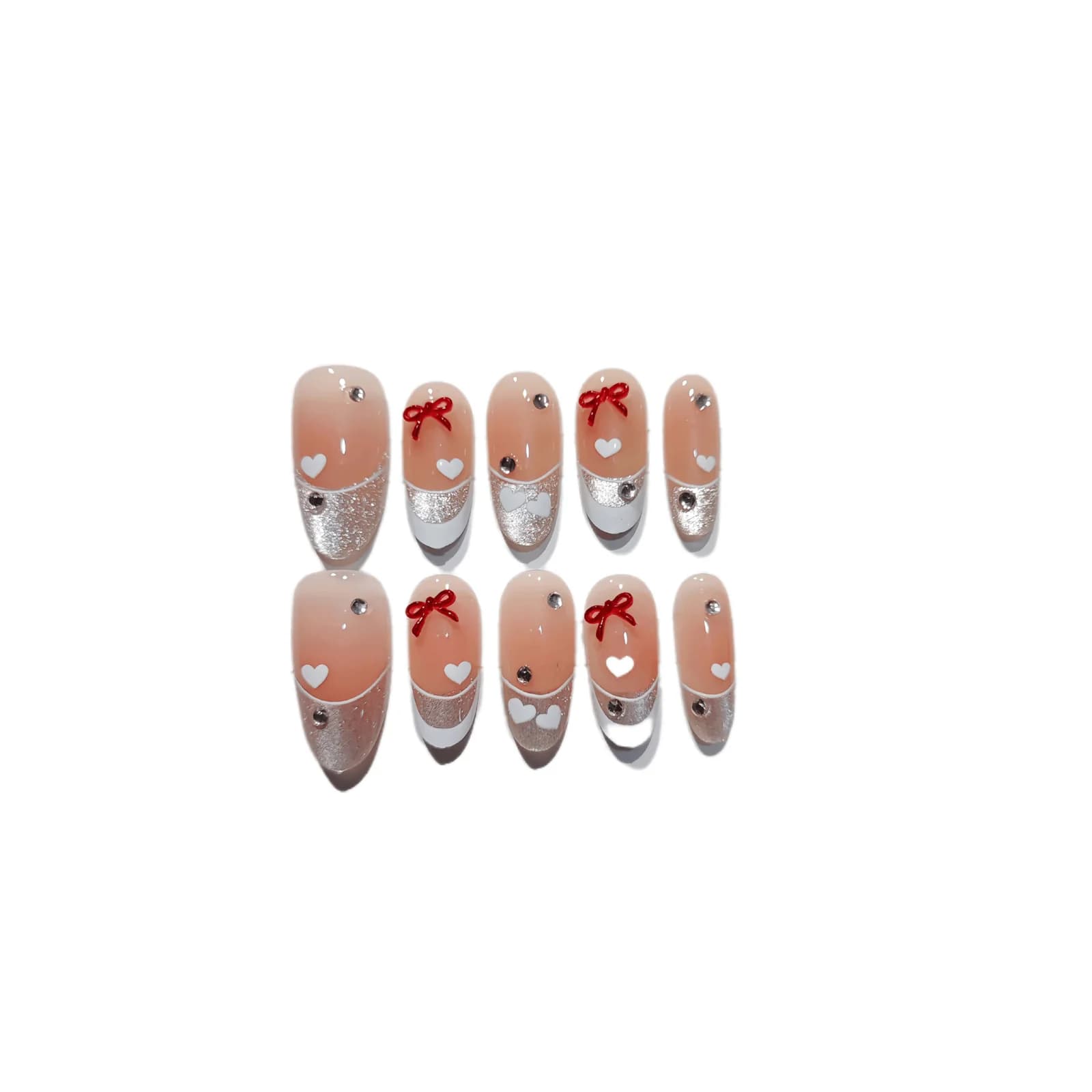 Unghii false Cat Eye French Tip cu design fluture și inimă